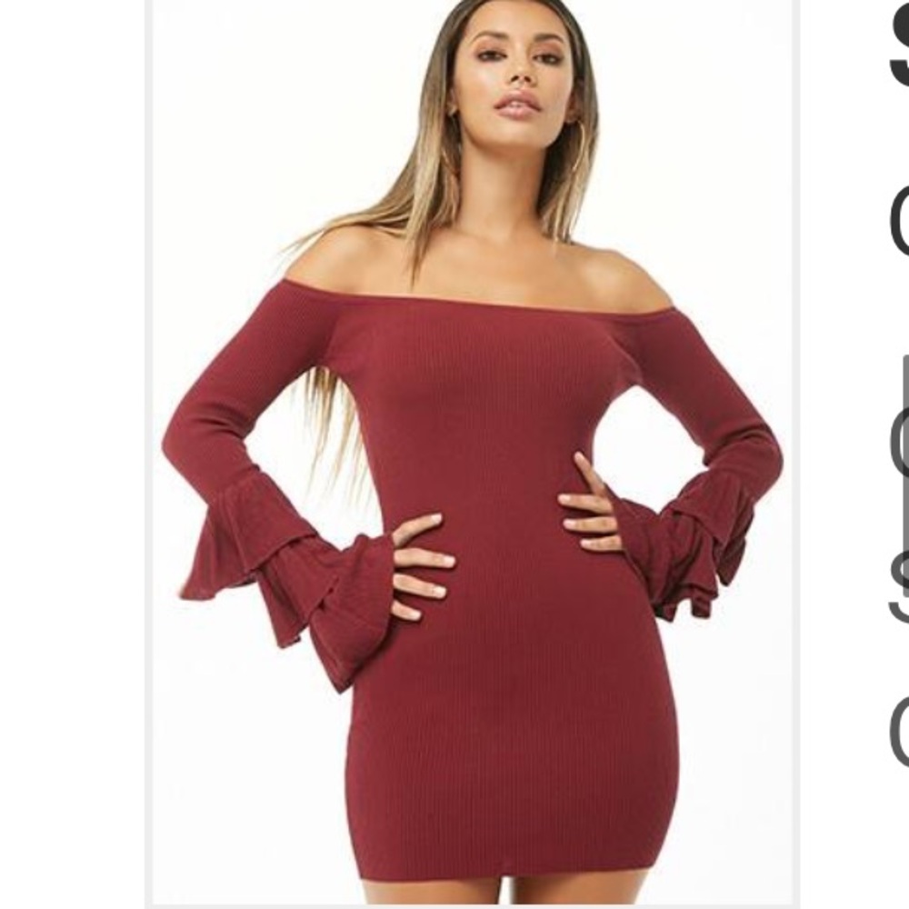 F21 Off-Shoulders, Ruffle Sleeve Mini Dress
